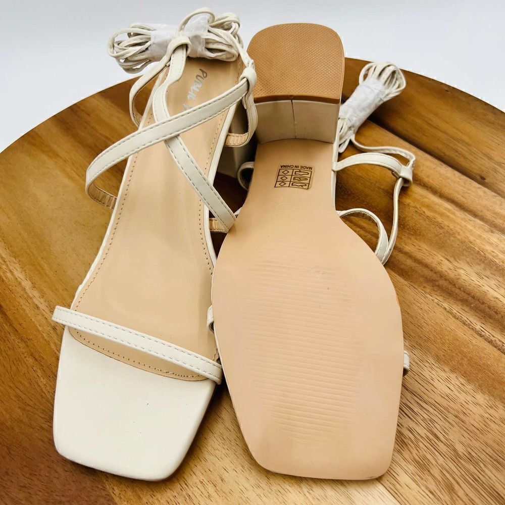 Public Desire Mabel Wide Fit Off White Ankle Tie Block Heeled Sandals Size UK 8W - Picture 12 of 13
